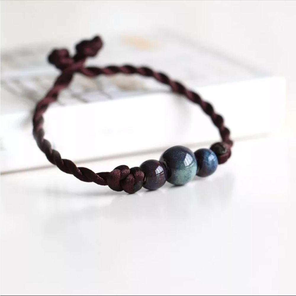 Brown three bead minimalist bracelet